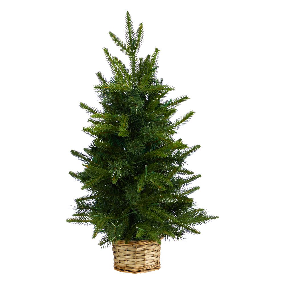 2ft. Artificial Christmas Tree with 35 Clear LED Lights in Decorative Basket. Picture 2