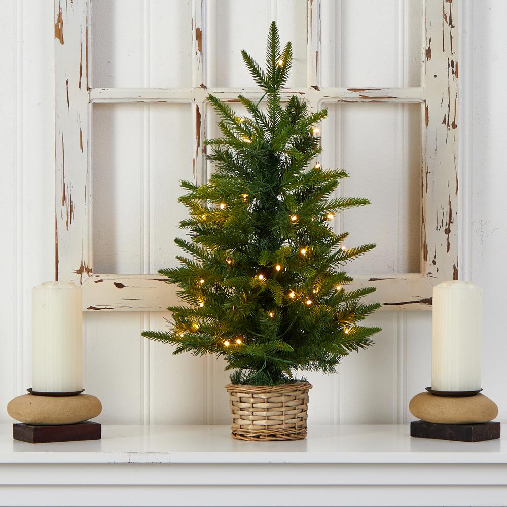 2ft. Artificial Christmas Tree with 35 Clear LED Lights in Decorative Basket. Picture 7