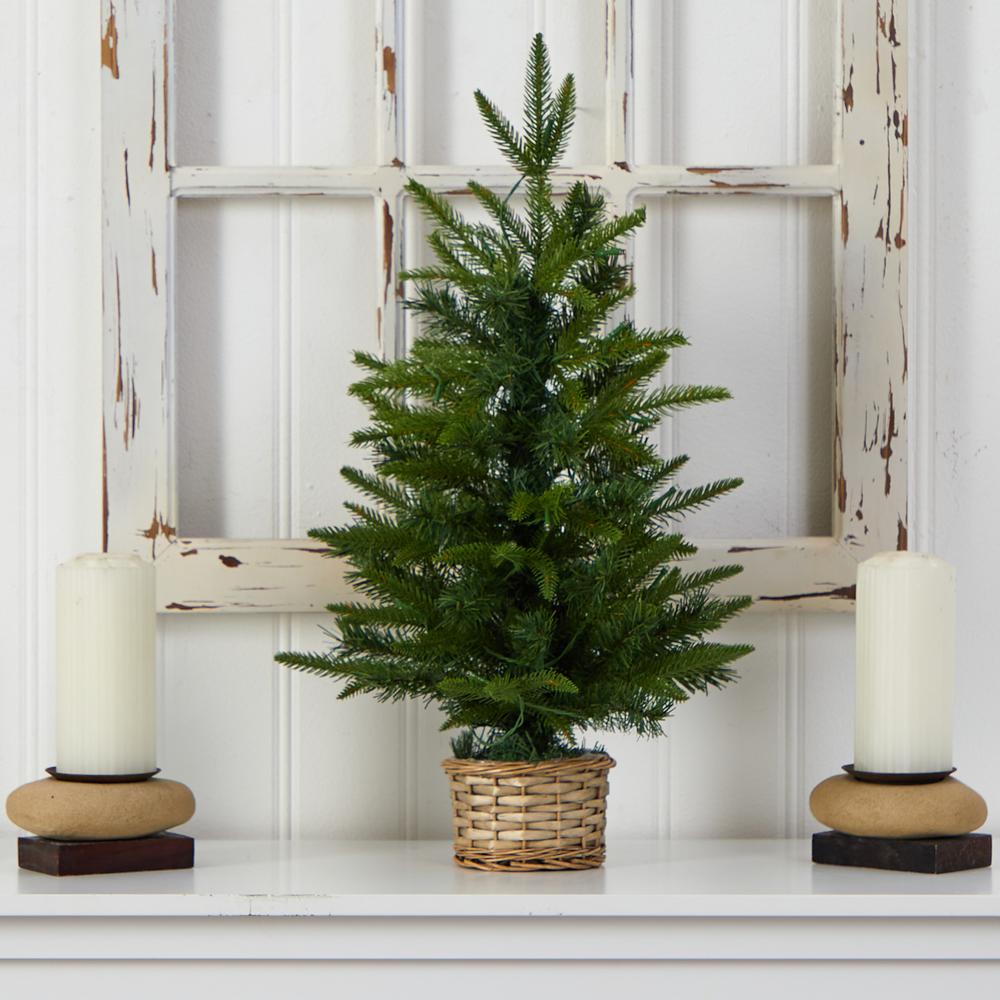 2ft. Artificial Christmas Tree with 35 Clear LED Lights in Decorative Basket. Picture 4