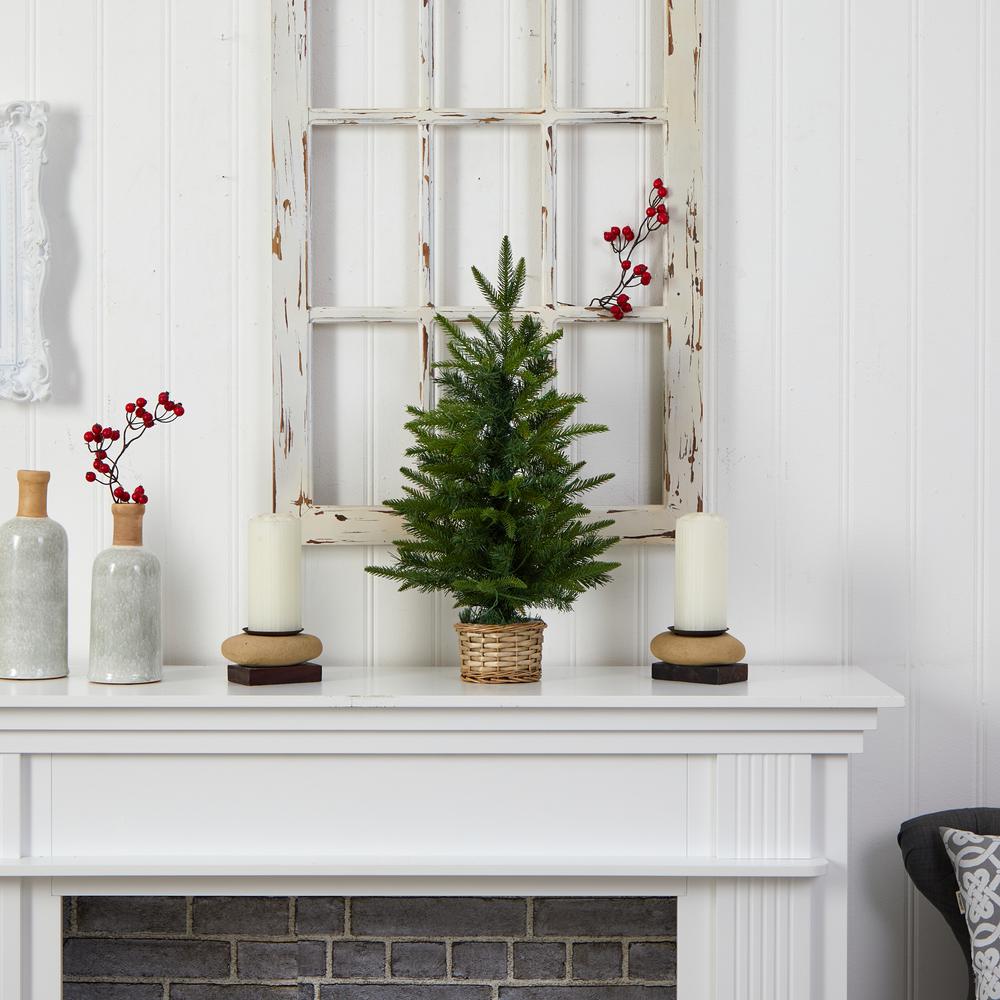 2ft. Artificial Christmas Tree with 35 Clear LED Lights in Decorative Basket. Picture 6