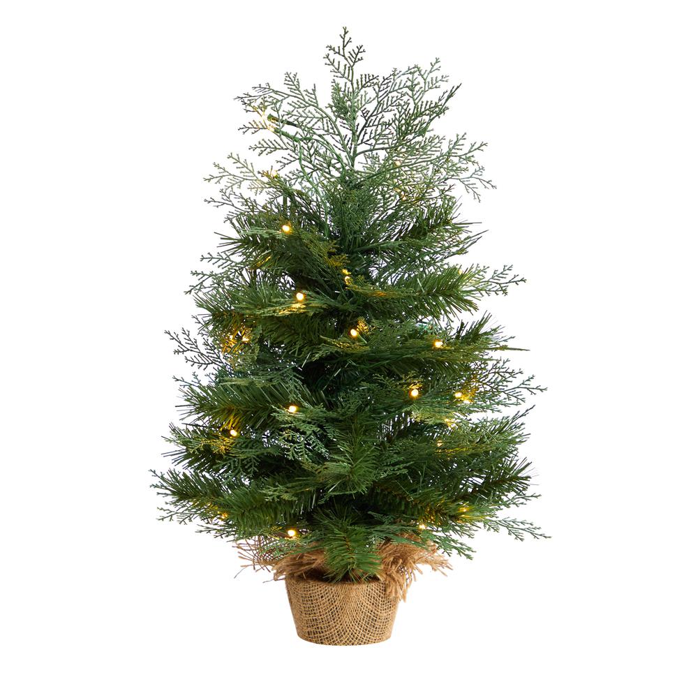2ft. Artificial Christmas Tree in Burlap Base with 35 Warm White LED Lights. Picture 5