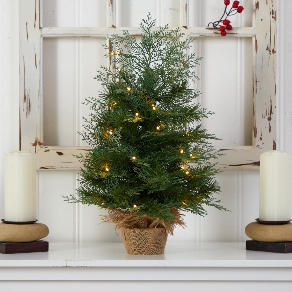 2ft. Artificial Christmas Tree in Burlap Base with 35 Warm White LED Lights. Picture 4