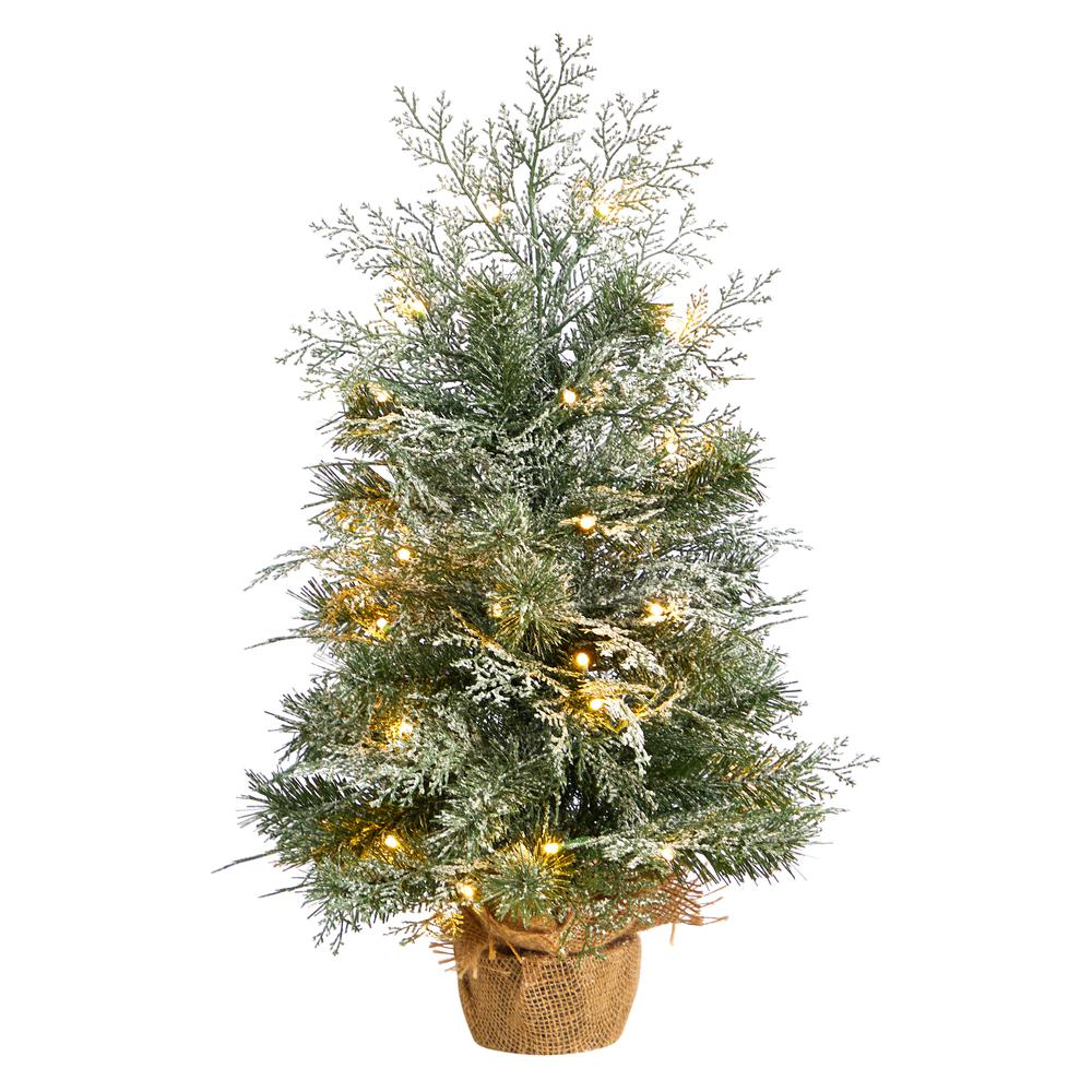 2ft. Winter Frosted Artificial Christmas Tree with 35 LED Lights in Burlap Base. Picture 6