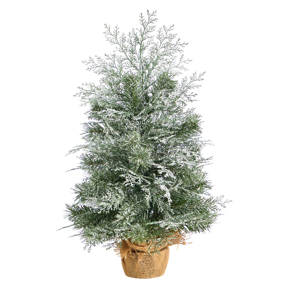 2ft. Winter Frosted Artificial Christmas Tree with 35 LED Lights in Burlap Base. Picture 2