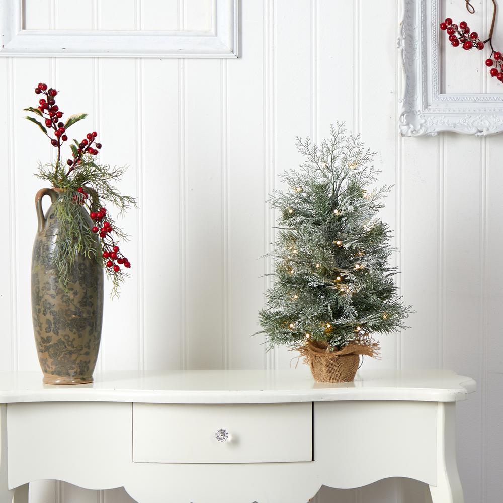 2ft. Winter Frosted Artificial Christmas Tree with 35 LED Lights in Burlap Base. Picture 5