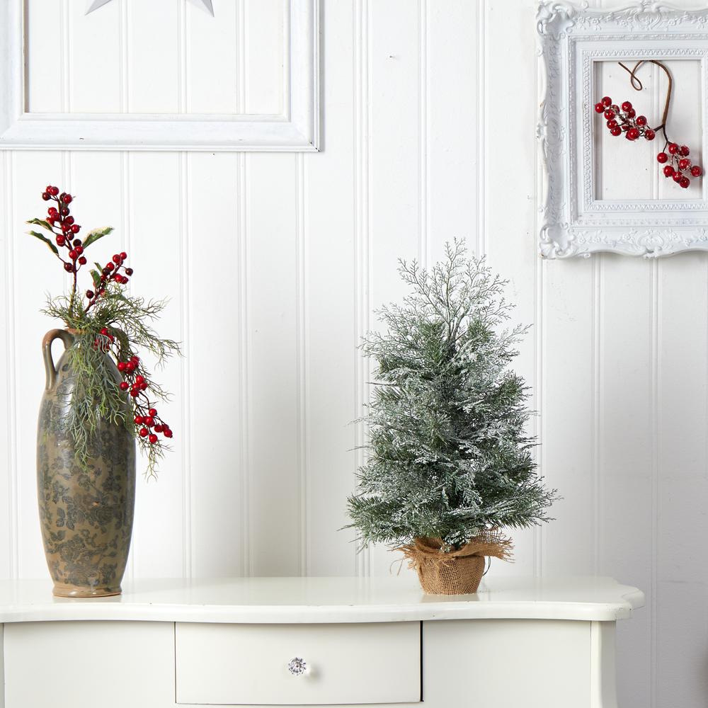 2ft. Winter Frosted Artificial Christmas Tree with 35 LED Lights in Burlap Base. Picture 3
