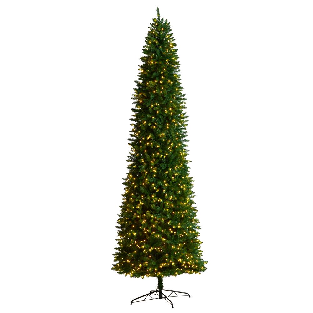 Slim Green Mountain Pine Artificial Christmas Tree with 950 Clear LED Lights. Picture 1