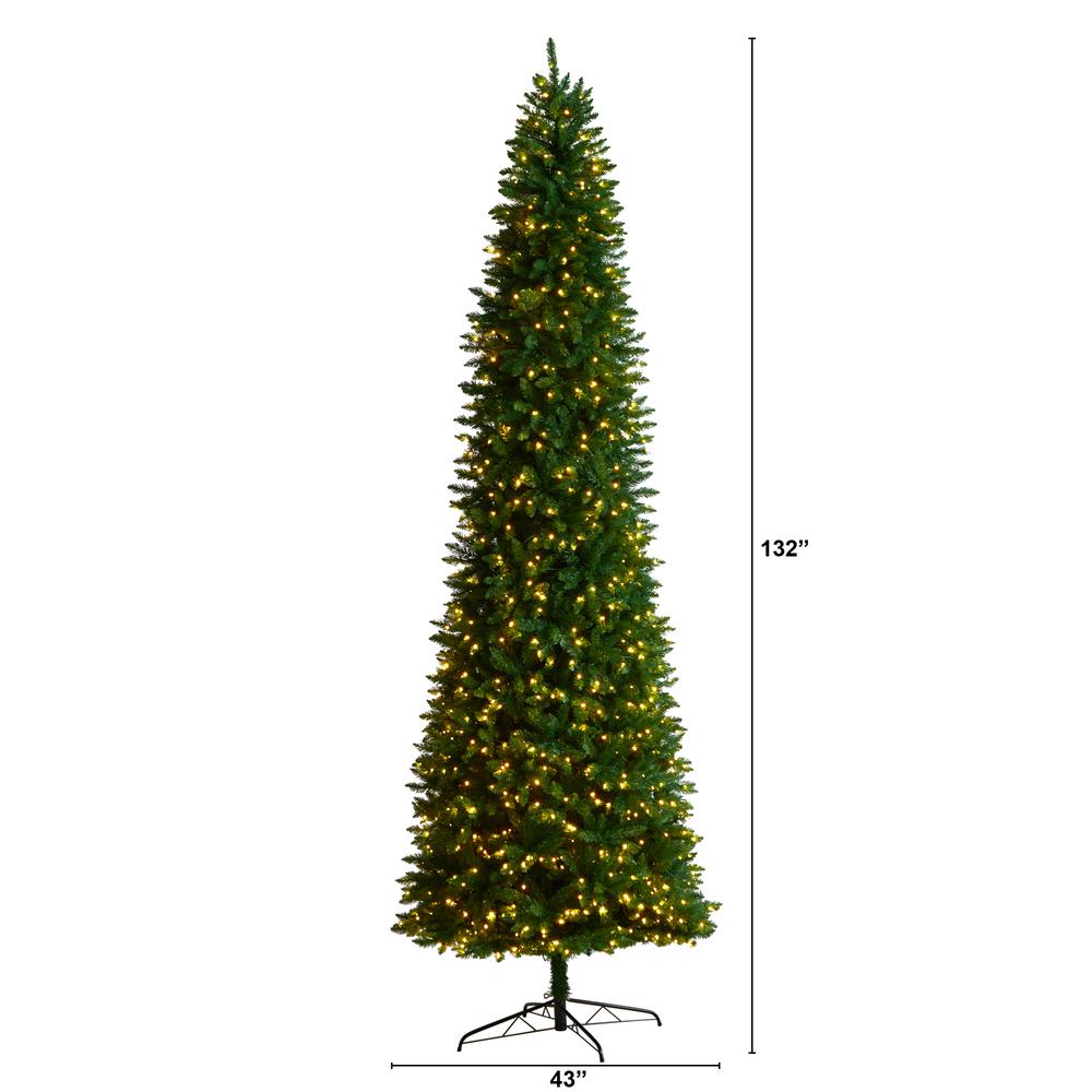 Slim Green Mountain Pine Artificial Christmas Tree with 950 Clear LED Lights. Picture 2