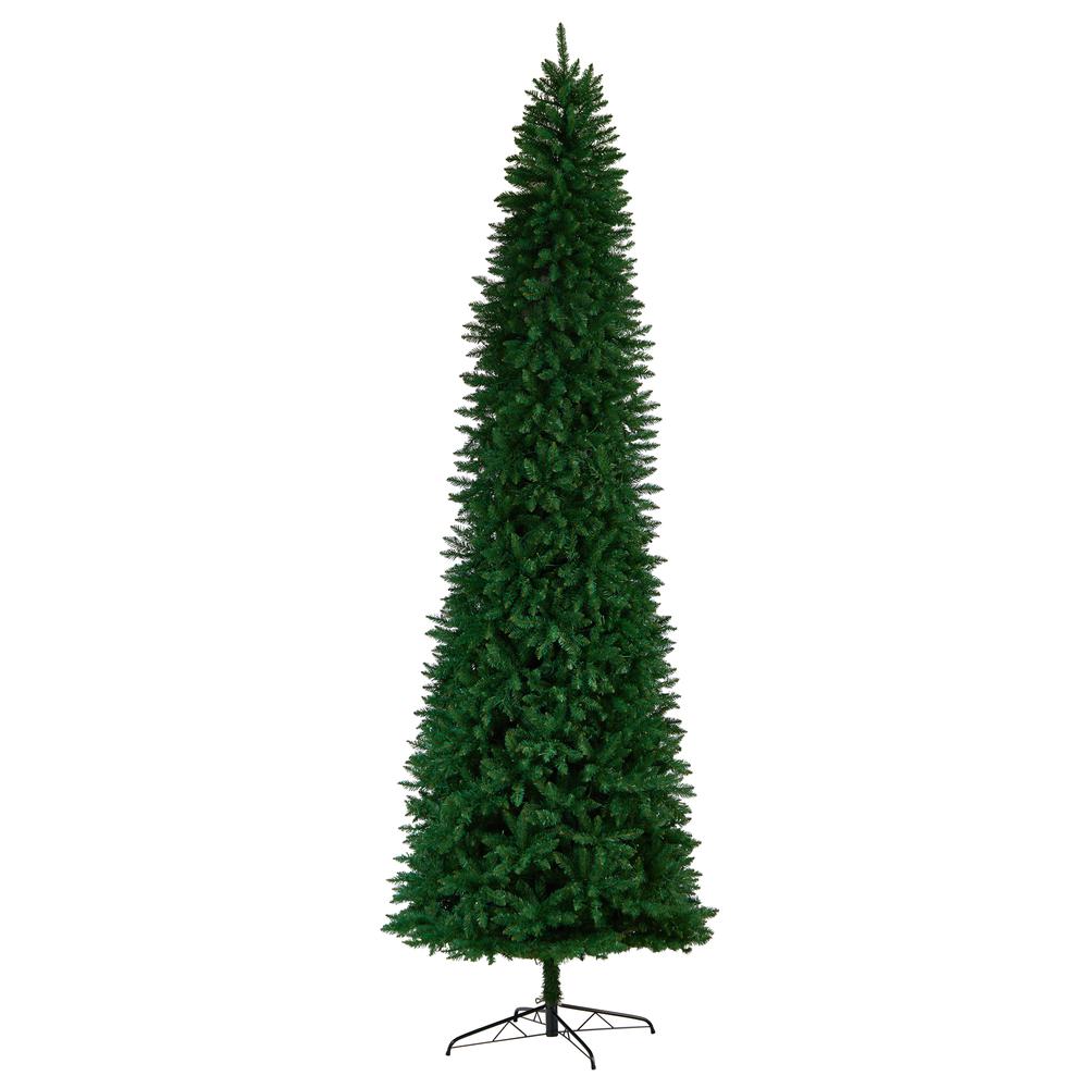 Slim Green Mountain Pine Artificial Christmas Tree with 950 Clear LED Lights. Picture 3