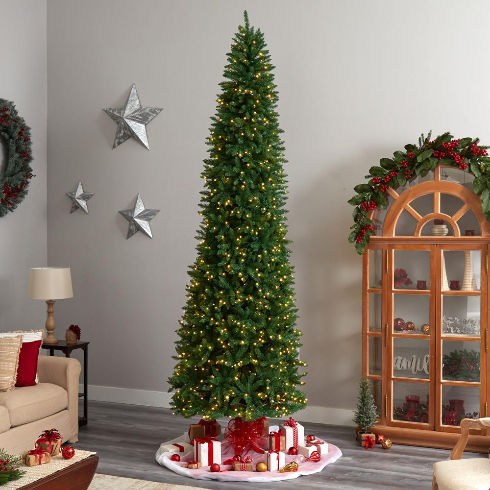 Slim Green Mountain Pine Artificial Christmas Tree with 950 Clear LED Lights. Picture 7