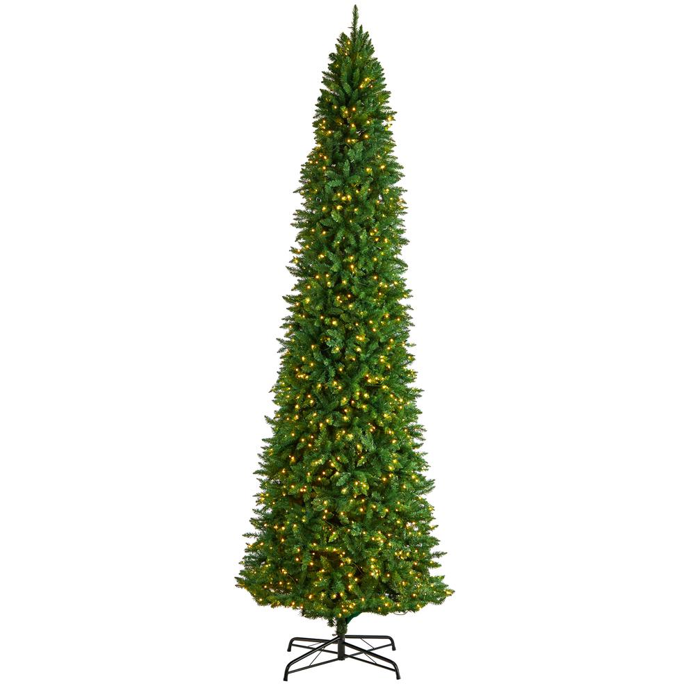 12ft. Slim Green Mountain Pine Artificial Christmas Tree with 1100 Clear LED Lights and 3235 Tips. Picture 5