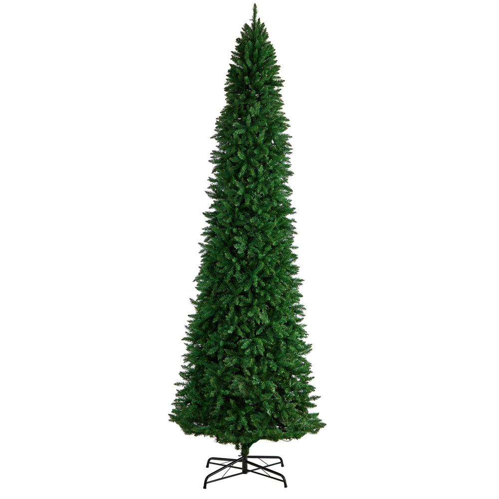 12ft. Slim Green Mountain Pine Artificial Christmas Tree with 1100 Clear LED Lights and 3235 Tips. Picture 2