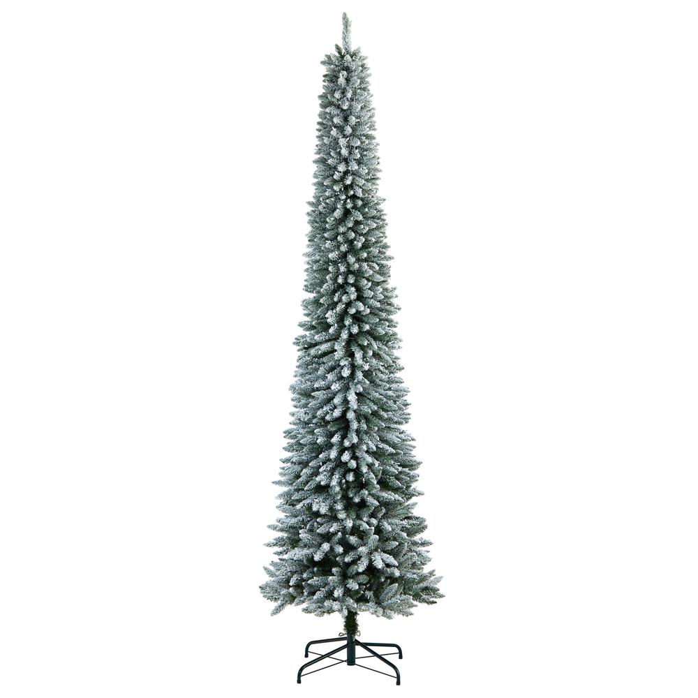 Flocked Pencil Artificial Christmas Tree with 700 Clear Lights. Picture 3