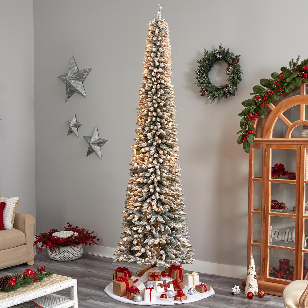 Flocked Pencil Artificial Christmas Tree with 700 Clear Lights. Picture 7