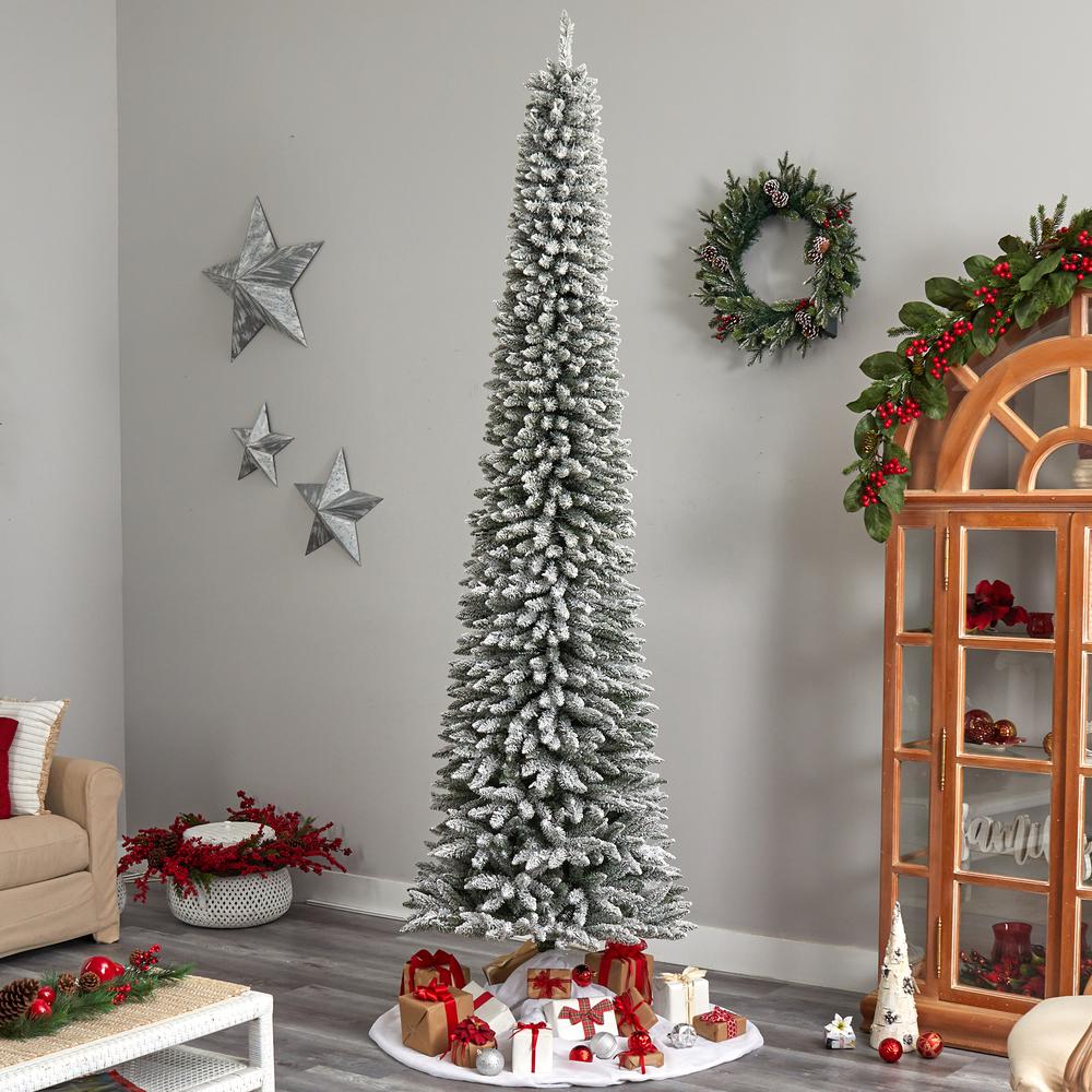 Flocked Pencil Artificial Christmas Tree with 700 Clear Lights. Picture 8