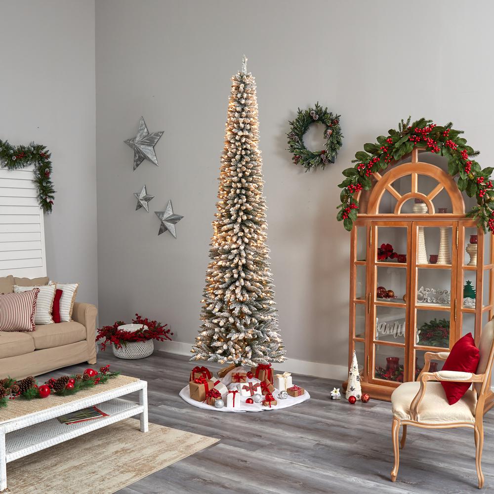 Flocked Pencil Artificial Christmas Tree with 700 Clear Lights. Picture 9