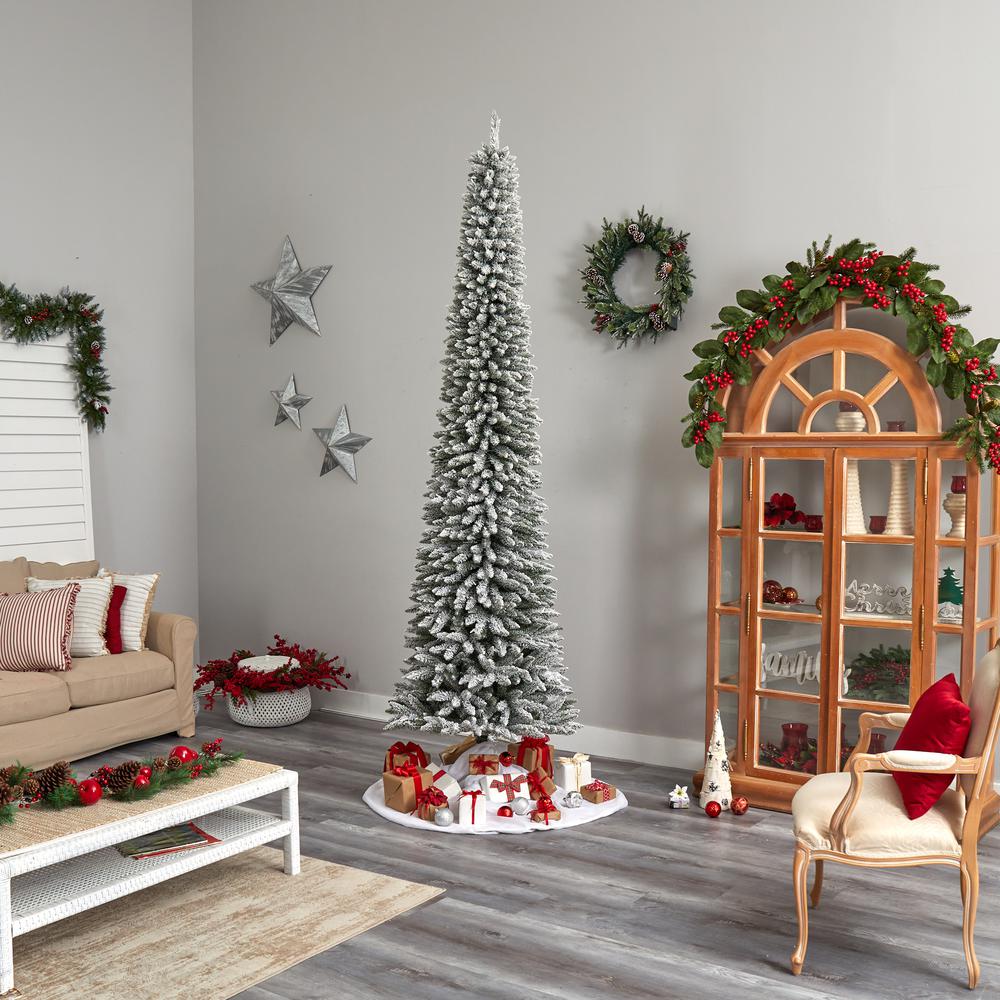 Flocked Pencil Artificial Christmas Tree with 700 Clear Lights. Picture 10