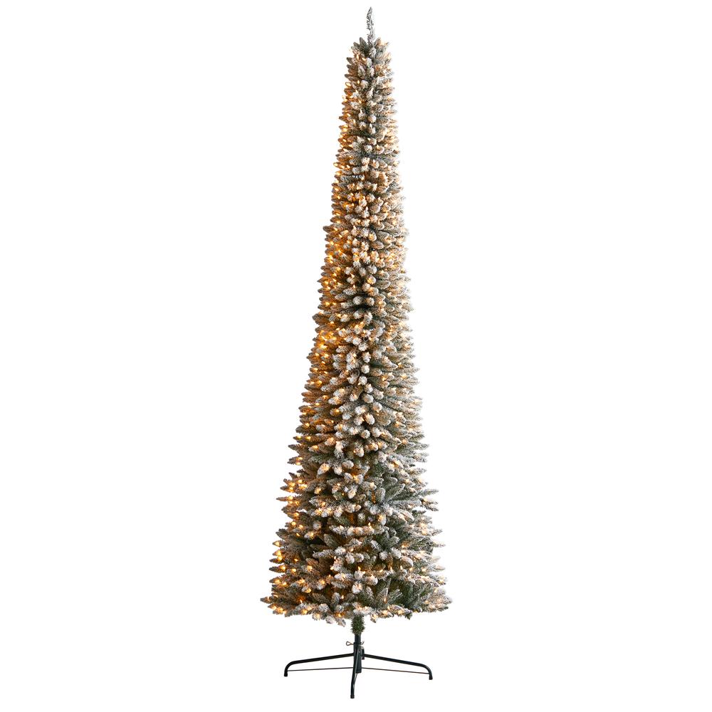 Flocked Pencil Artificial Christmas Tree with 850 Clear Lights. Picture 1