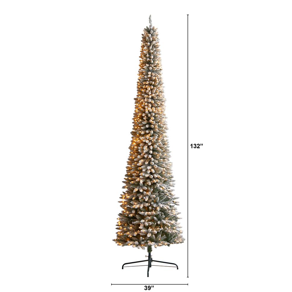 Flocked Pencil Artificial Christmas Tree with 850 Clear Lights. Picture 2