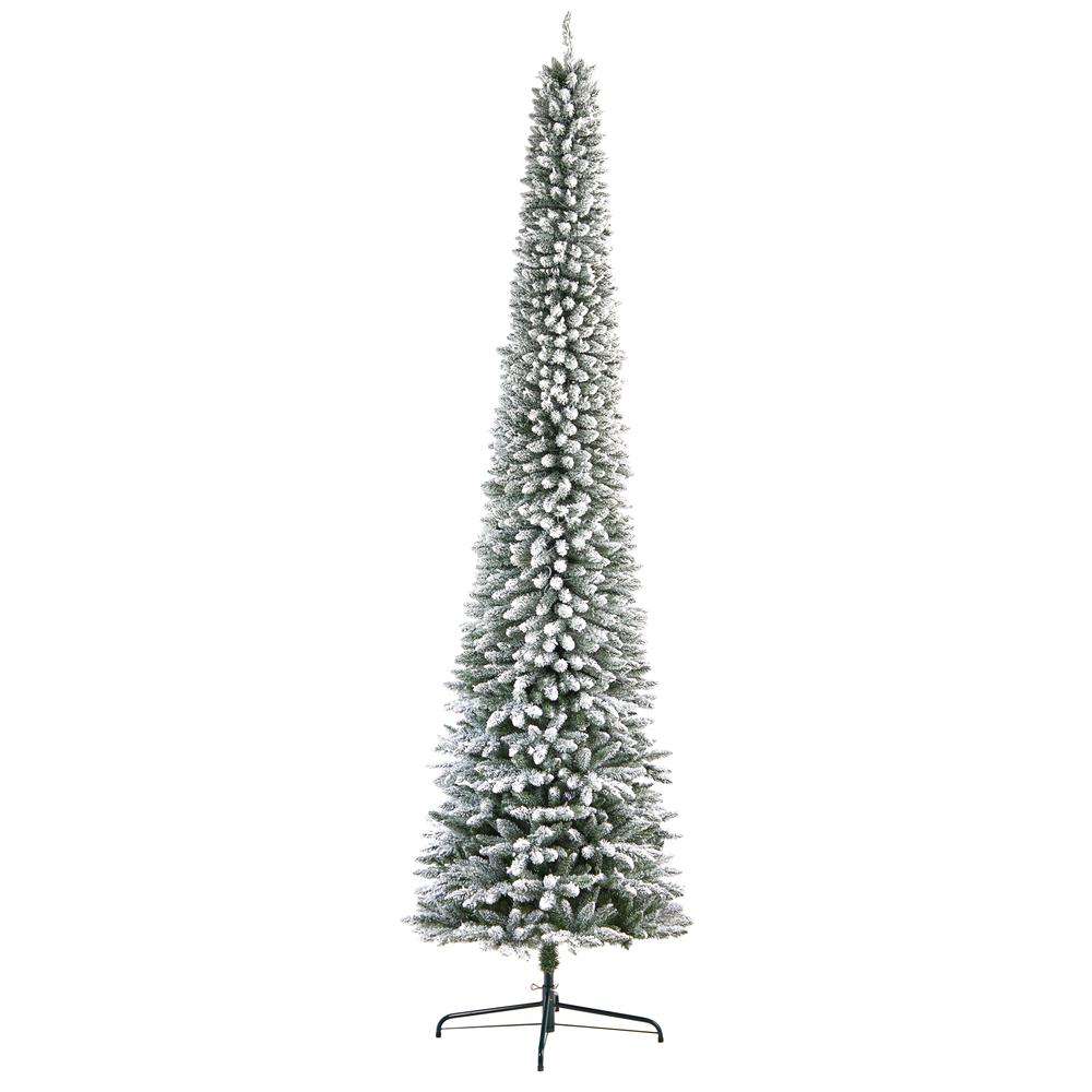 Flocked Pencil Artificial Christmas Tree with 850 Clear Lights. Picture 3
