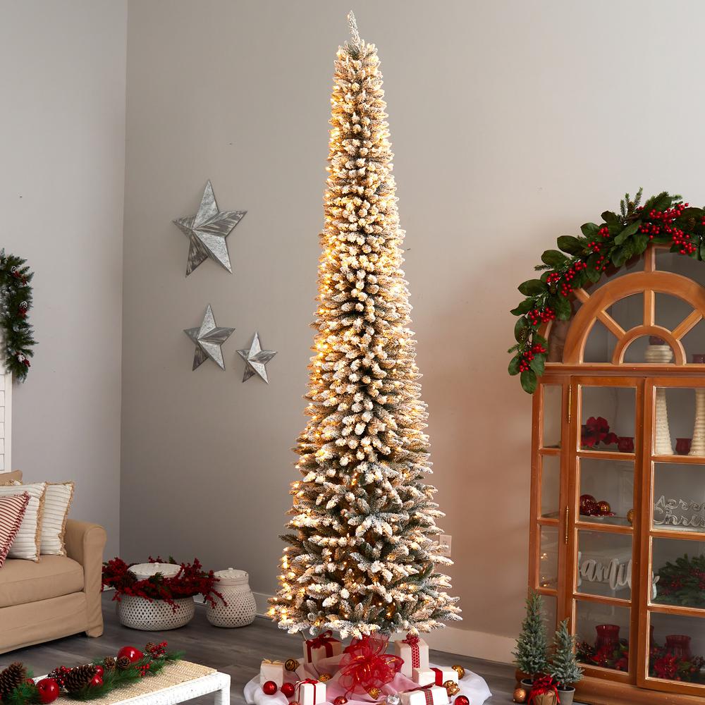 Flocked Pencil Artificial Christmas Tree with 850 Clear Lights. Picture 7