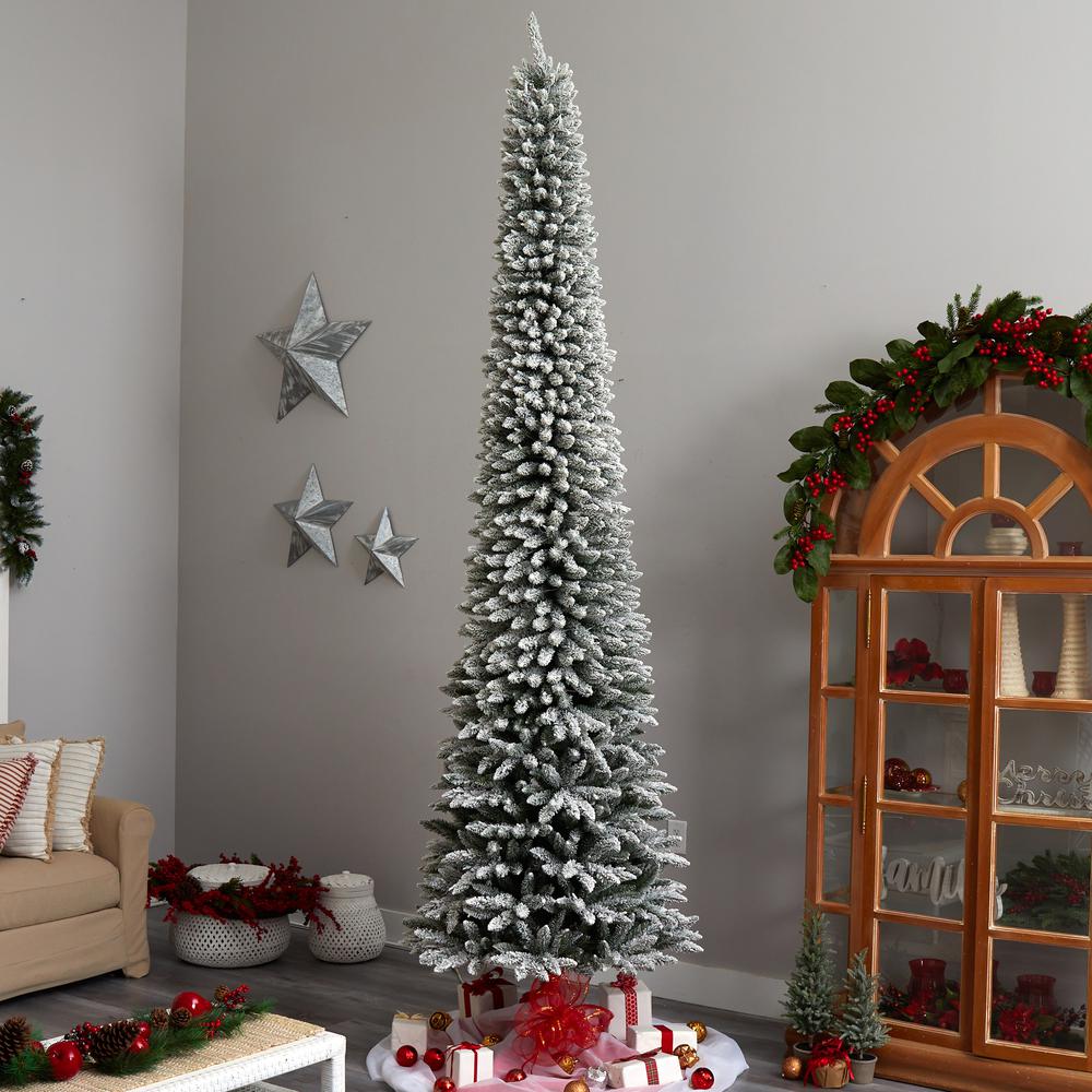 Flocked Pencil Artificial Christmas Tree with 850 Clear Lights. Picture 8
