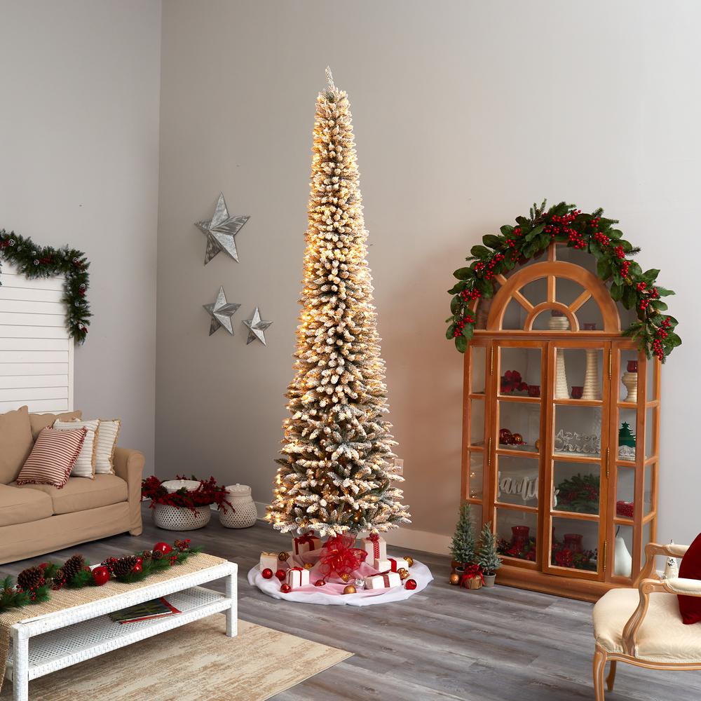 Flocked Pencil Artificial Christmas Tree with 850 Clear Lights. Picture 9