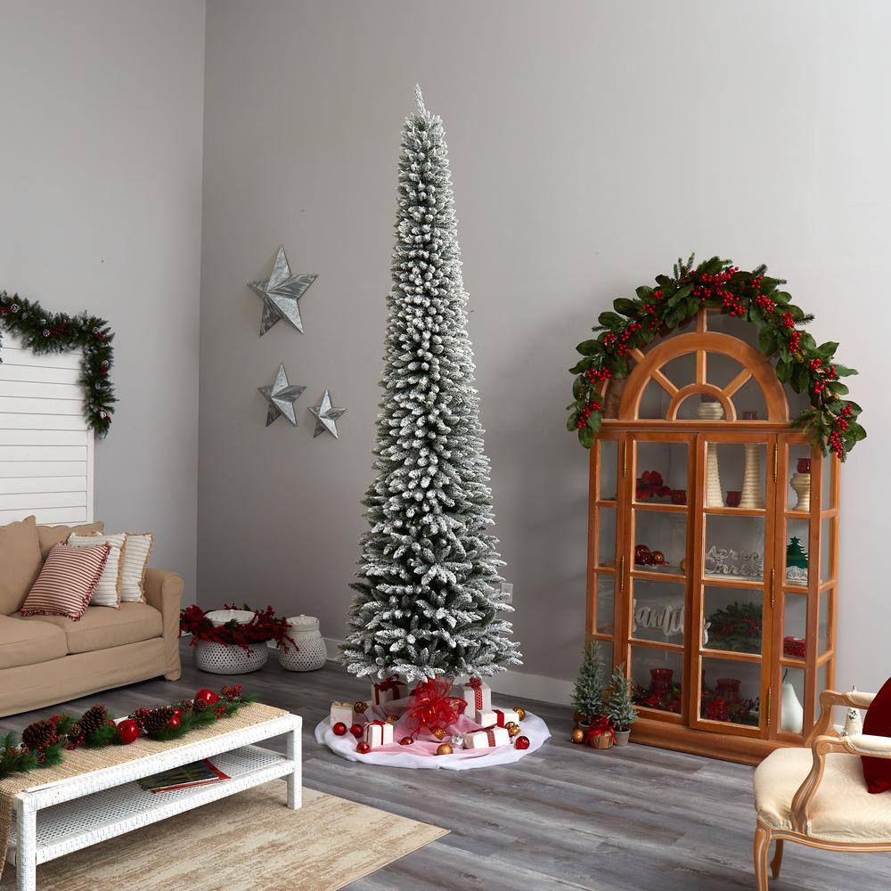 Flocked Pencil Artificial Christmas Tree with 850 Clear Lights. Picture 10