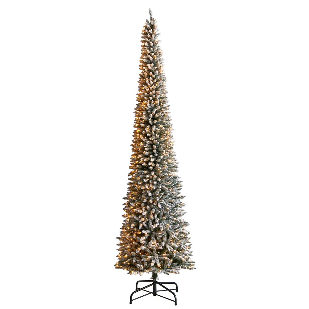 Flocked Pencil Artificial Christmas Tree with 1000 Clear Lights. Picture 1
