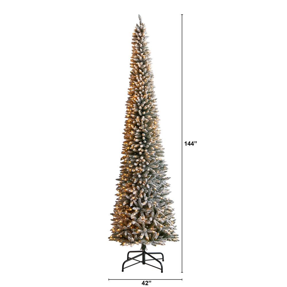 Flocked Pencil Artificial Christmas Tree with 1000 Clear Lights. Picture 2
