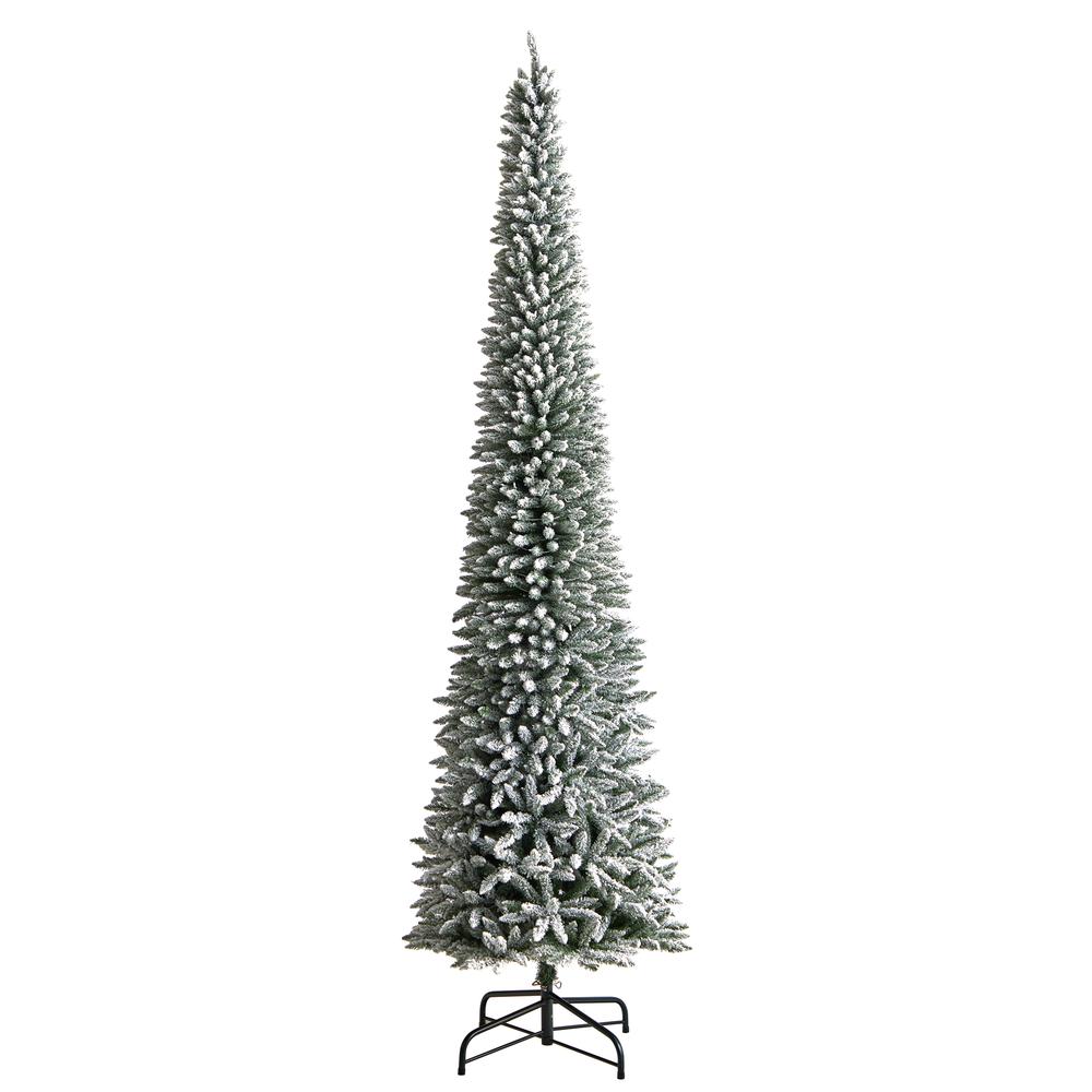 Flocked Pencil Artificial Christmas Tree with 1000 Clear Lights. Picture 3