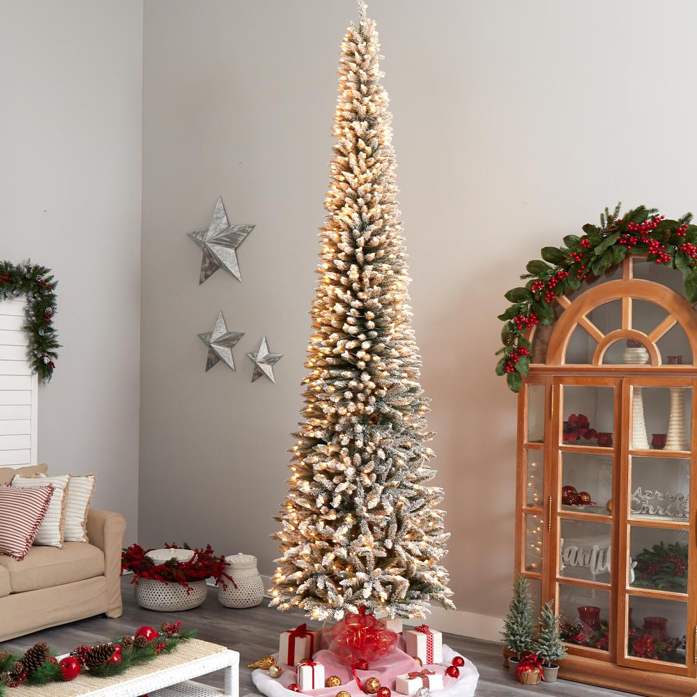 Flocked Pencil Artificial Christmas Tree with 1000 Clear Lights. Picture 7