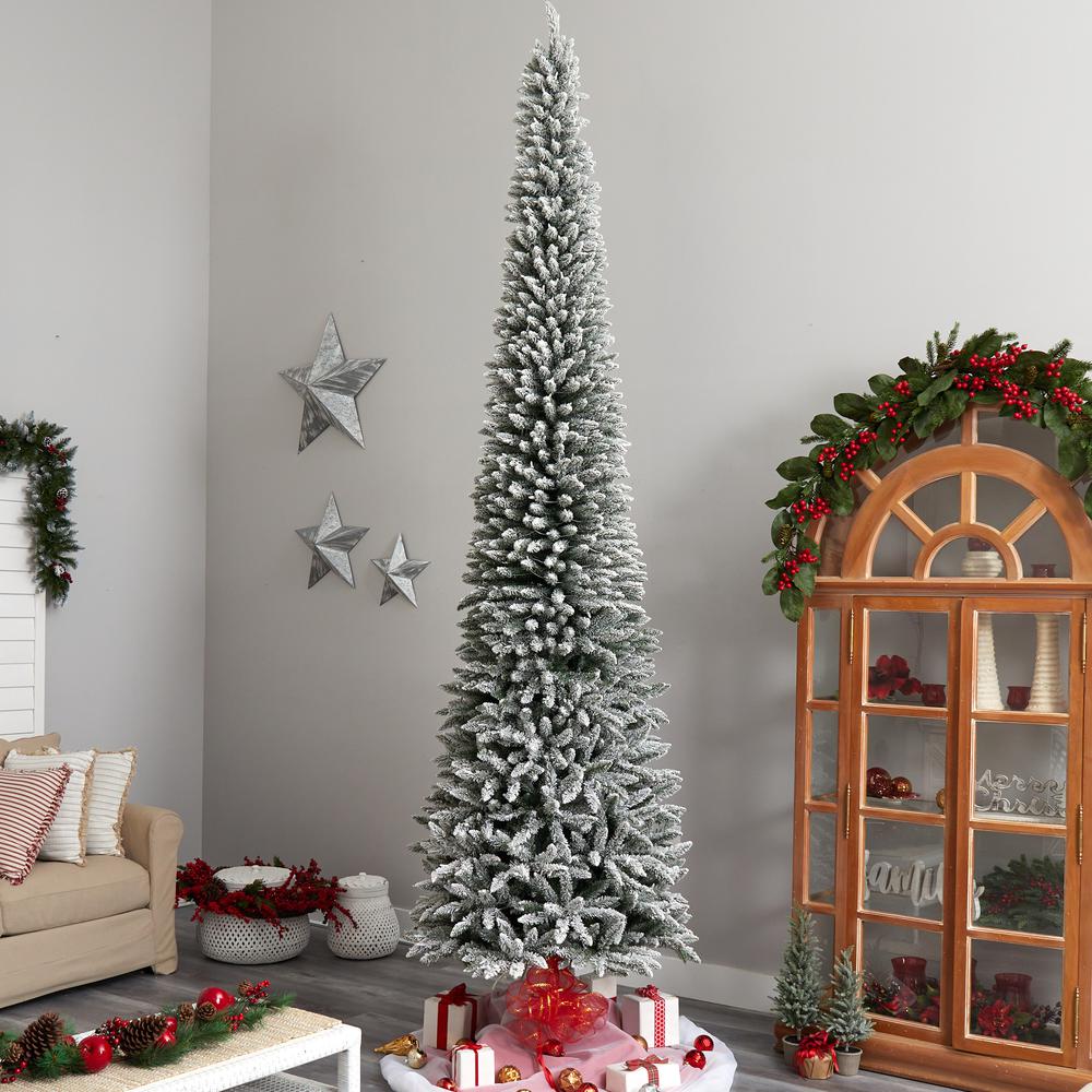 Flocked Pencil Artificial Christmas Tree with 1000 Clear Lights. Picture 8
