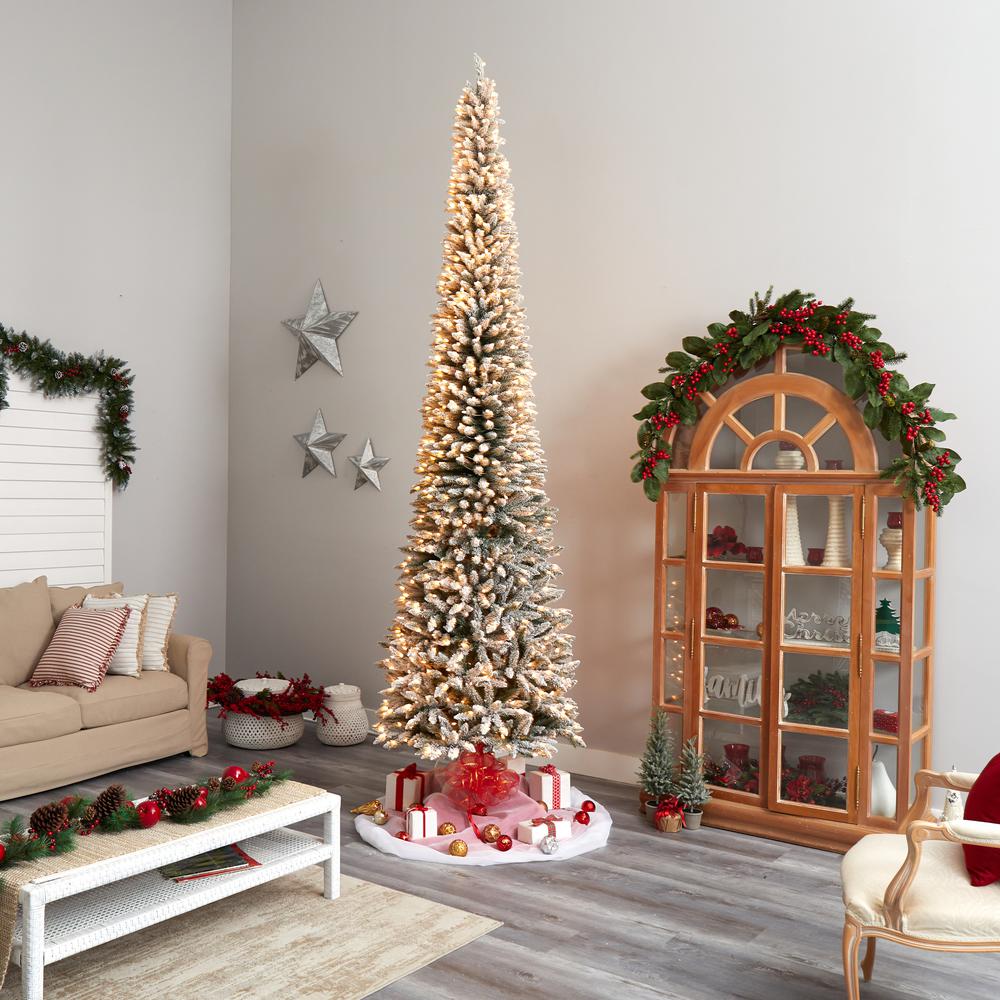 Flocked Pencil Artificial Christmas Tree with 1000 Clear Lights. Picture 9