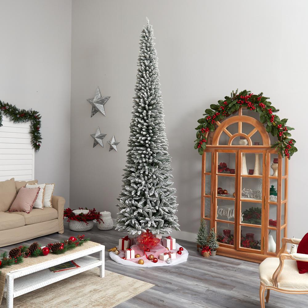 Flocked Pencil Artificial Christmas Tree with 1000 Clear Lights. Picture 10