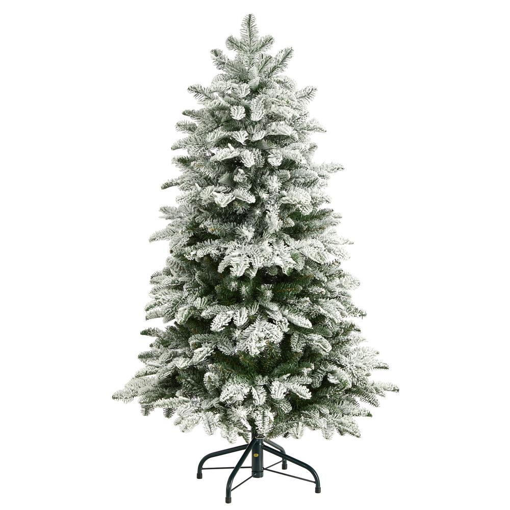 4ft. Flocked North Carolina Fir Artificial Christmas Tree with 250 Warm White Lights and 779 Bendable Branches. Picture 2