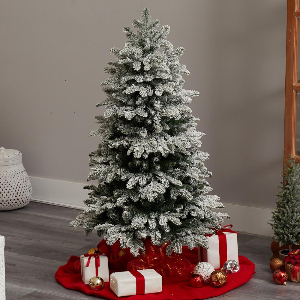 4ft. Flocked North Carolina Fir Artificial Christmas Tree with 250 Warm White Lights and 779 Bendable Branches. Picture 7