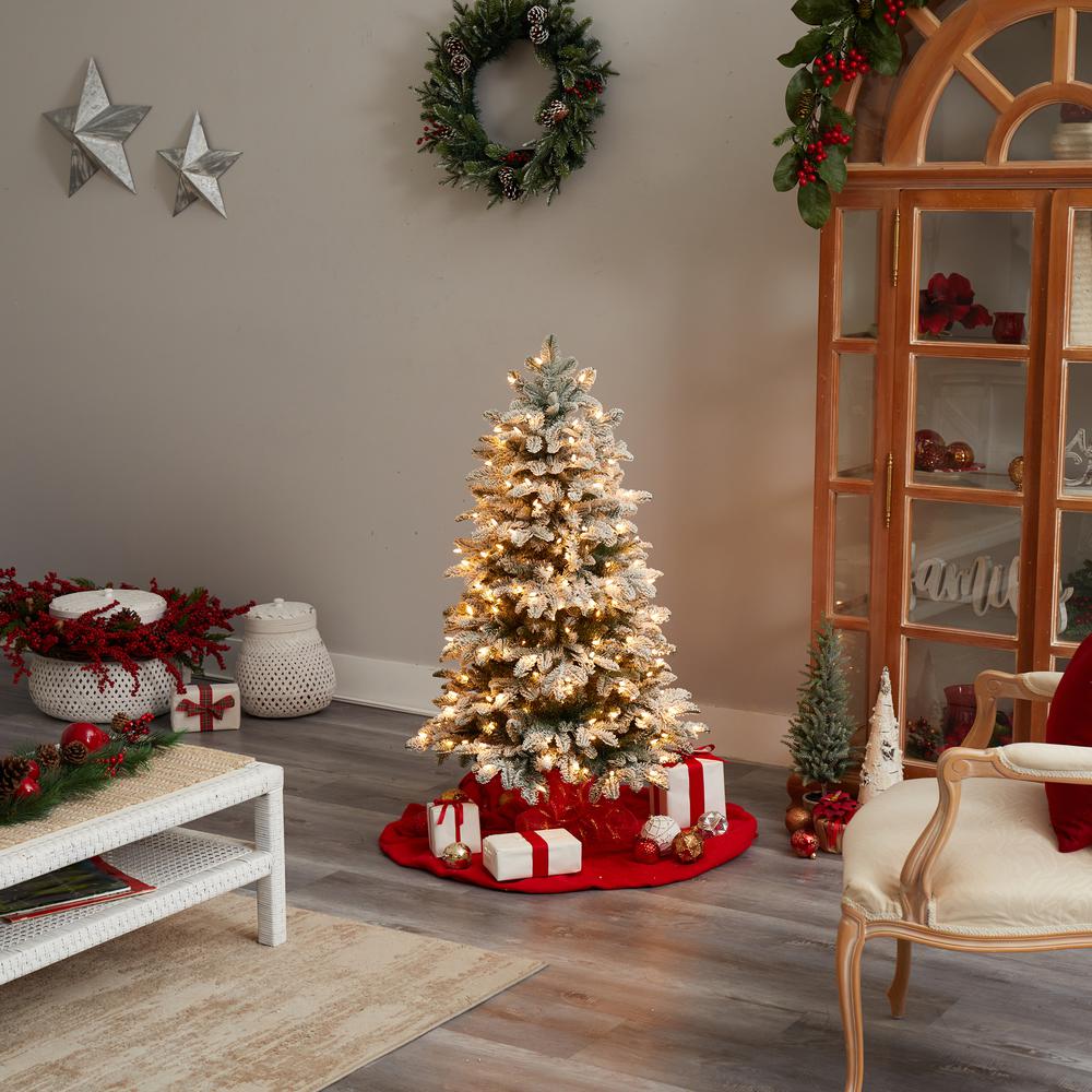 4ft. Flocked North Carolina Fir Artificial Christmas Tree with 250 Warm White Lights and 779 Bendable Branches. Picture 8