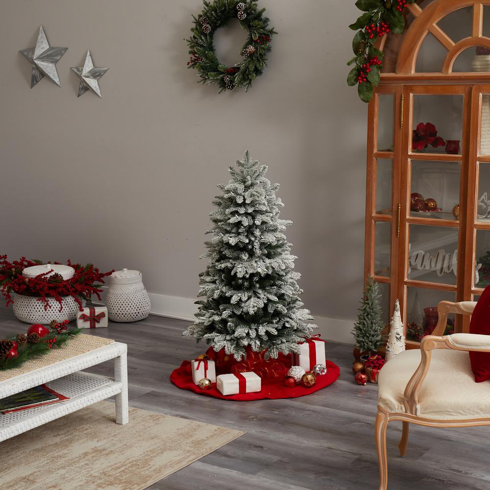 4ft. Flocked North Carolina Fir Artificial Christmas Tree with 250 Warm White Lights and 779 Bendable Branches. Picture 9