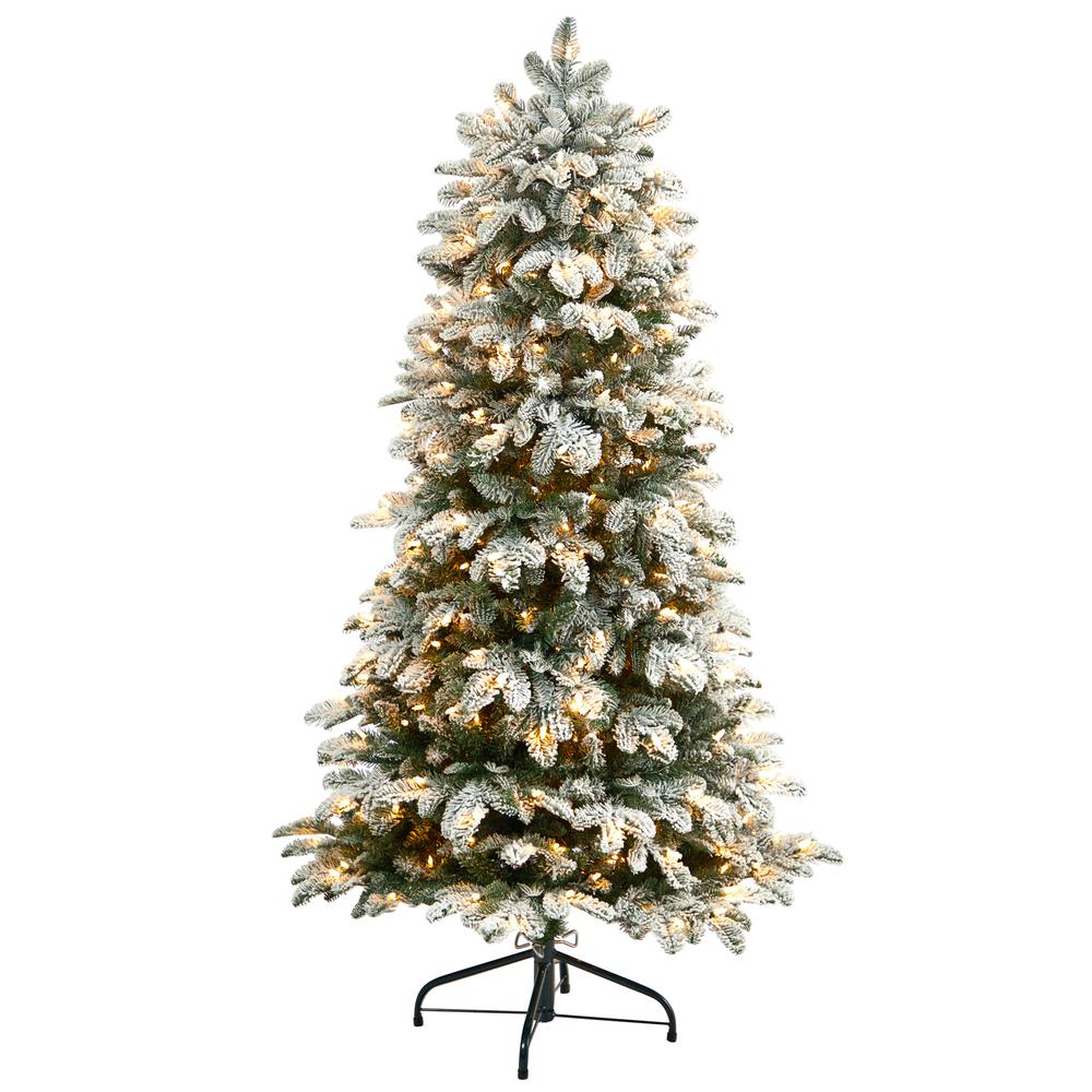 5ft. Flocked North Carolina Fir Artificial Christmas Tree with 350 Warm White Lights and 1247 Bendable Branches. Picture 4