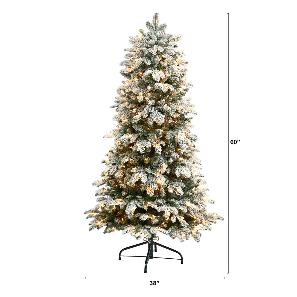 5ft. Flocked North Carolina Fir Artificial Christmas Tree with 350 Warm White Lights and 1247 Bendable Branches. Picture 1