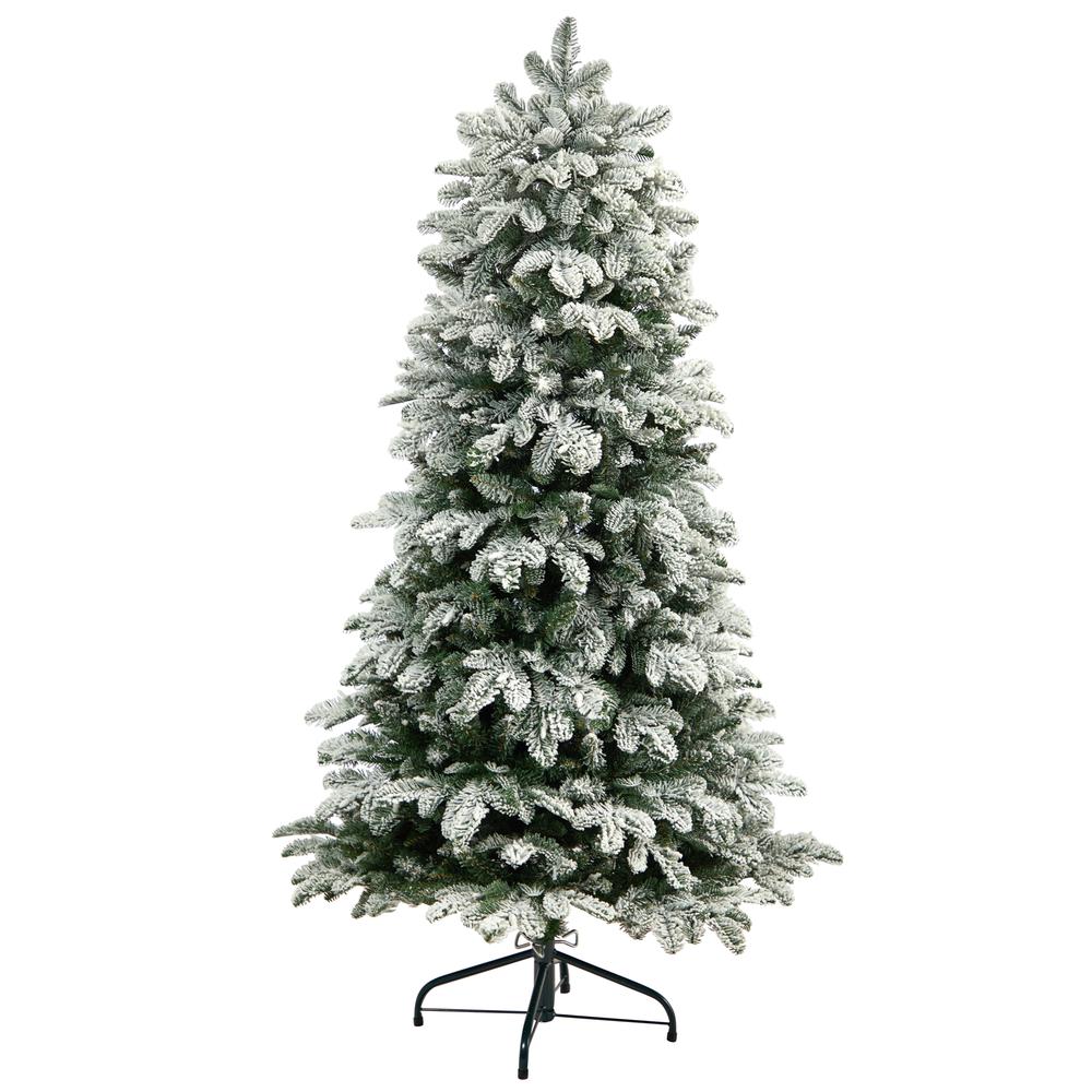 5ft. Flocked North Carolina Fir Artificial Christmas Tree with 350 Warm White Lights and 1247 Bendable Branches. Picture 2