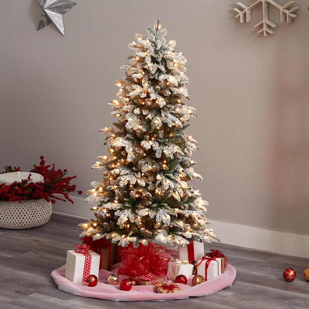 5ft. Flocked North Carolina Fir Artificial Christmas Tree with 350 Warm White Lights and 1247 Bendable Branches. Picture 10