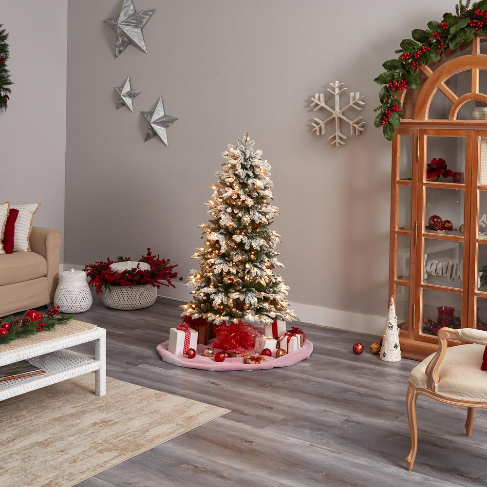 5ft. Flocked North Carolina Fir Artificial Christmas Tree with 350 Warm White Lights and 1247 Bendable Branches. Picture 8
