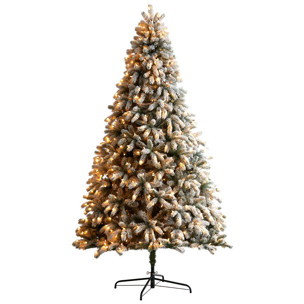 Flocked South Carolina Spruce Artificial Christmas Tree with 850 Clear Lights. Picture 1