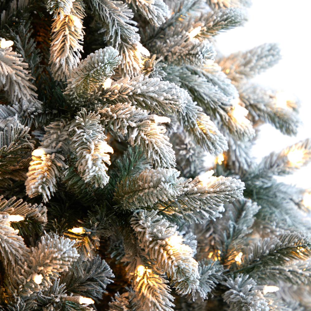Flocked South Carolina Spruce Artificial Christmas Tree with 850 Clear Lights. Picture 4