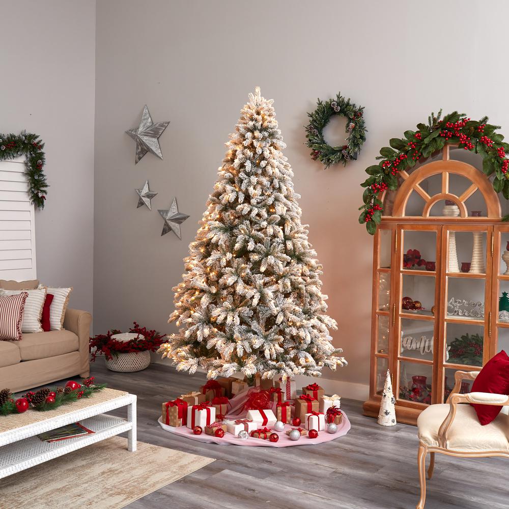 Flocked South Carolina Spruce Artificial Christmas Tree with 850 Clear Lights. Picture 9