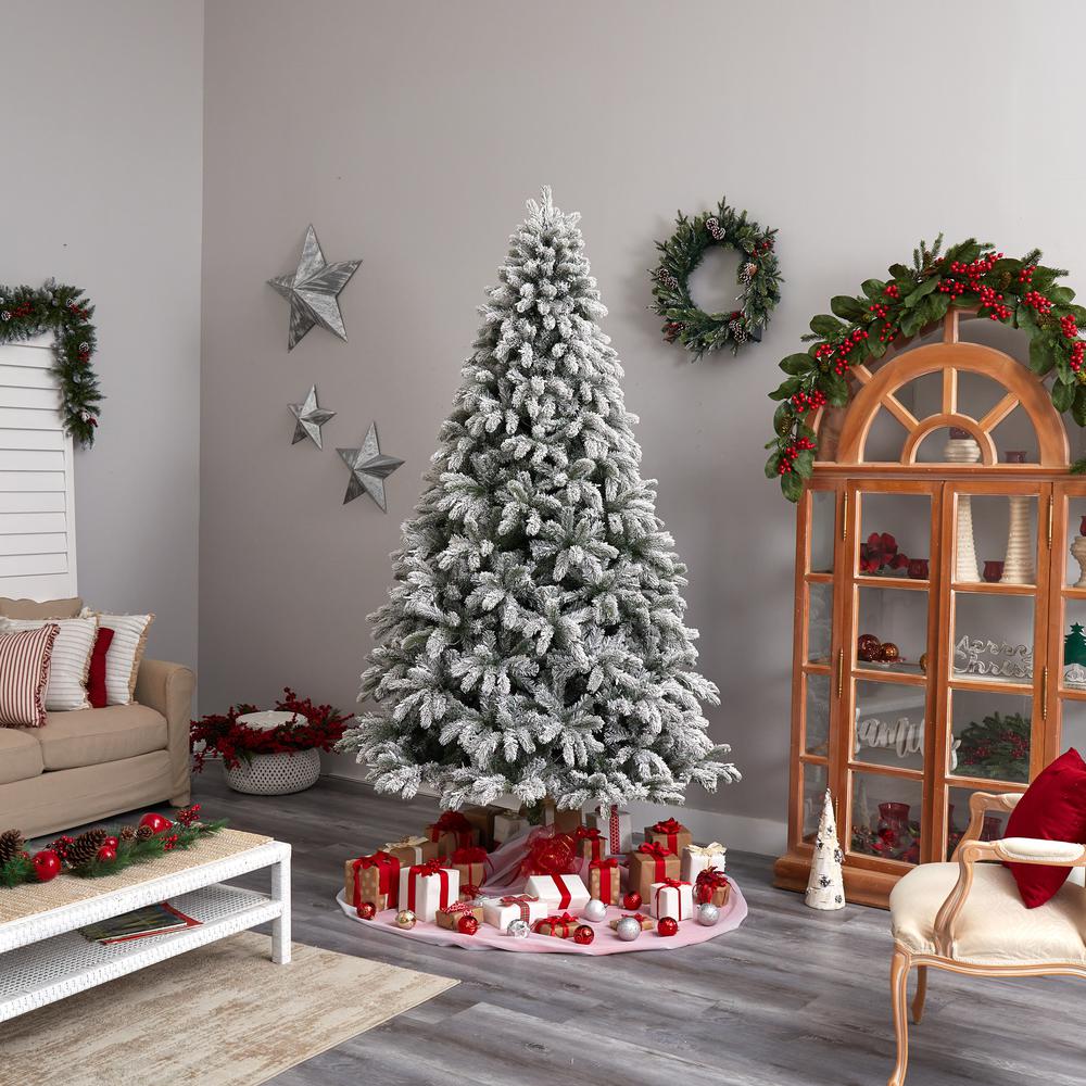 Flocked South Carolina Spruce Artificial Christmas Tree with 850 Clear Lights. Picture 10
