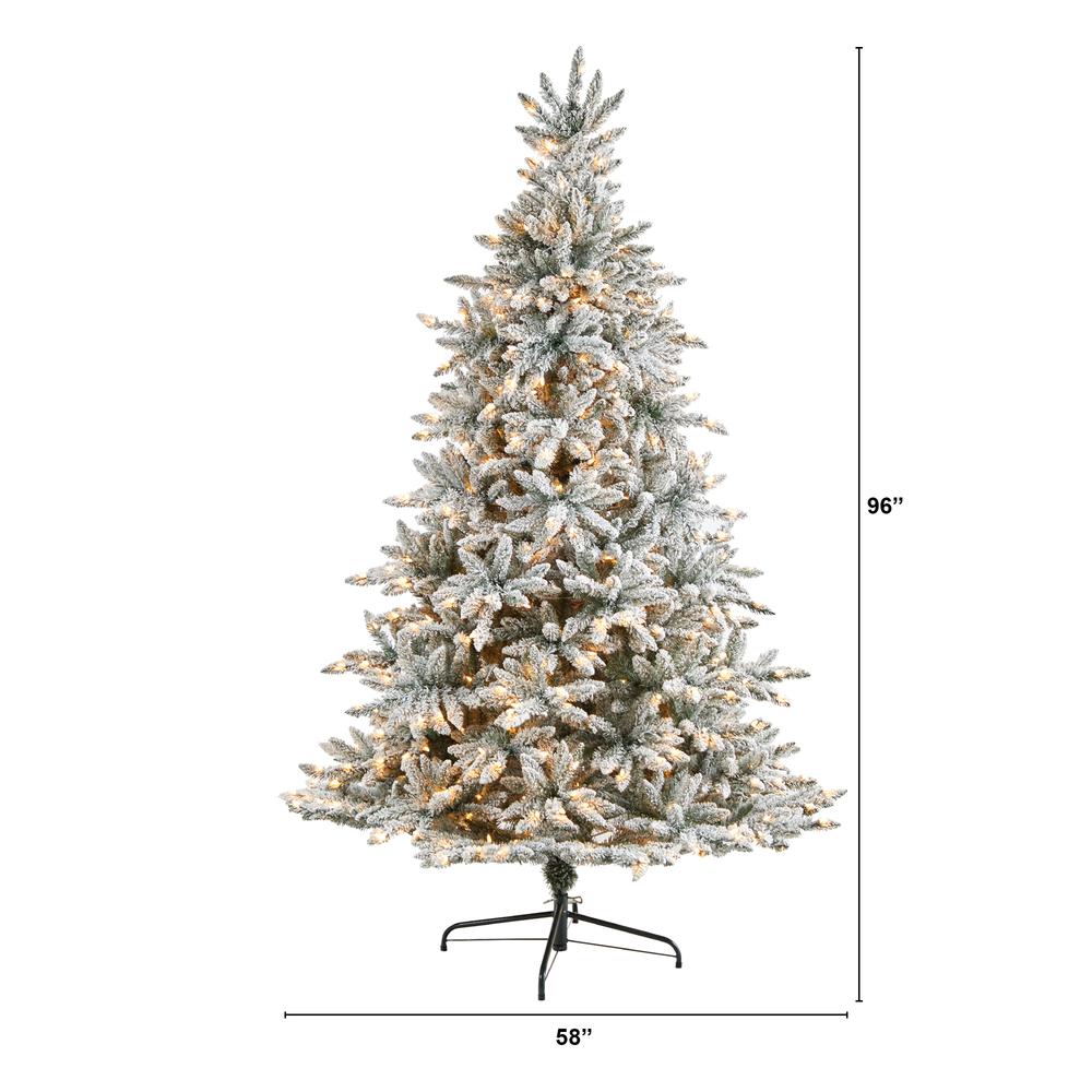 8ft. Flocked West Virginia Spruce Artificial Christmas Tree with 600 Clear Lights and 1856 Bendable Branches. Picture 1