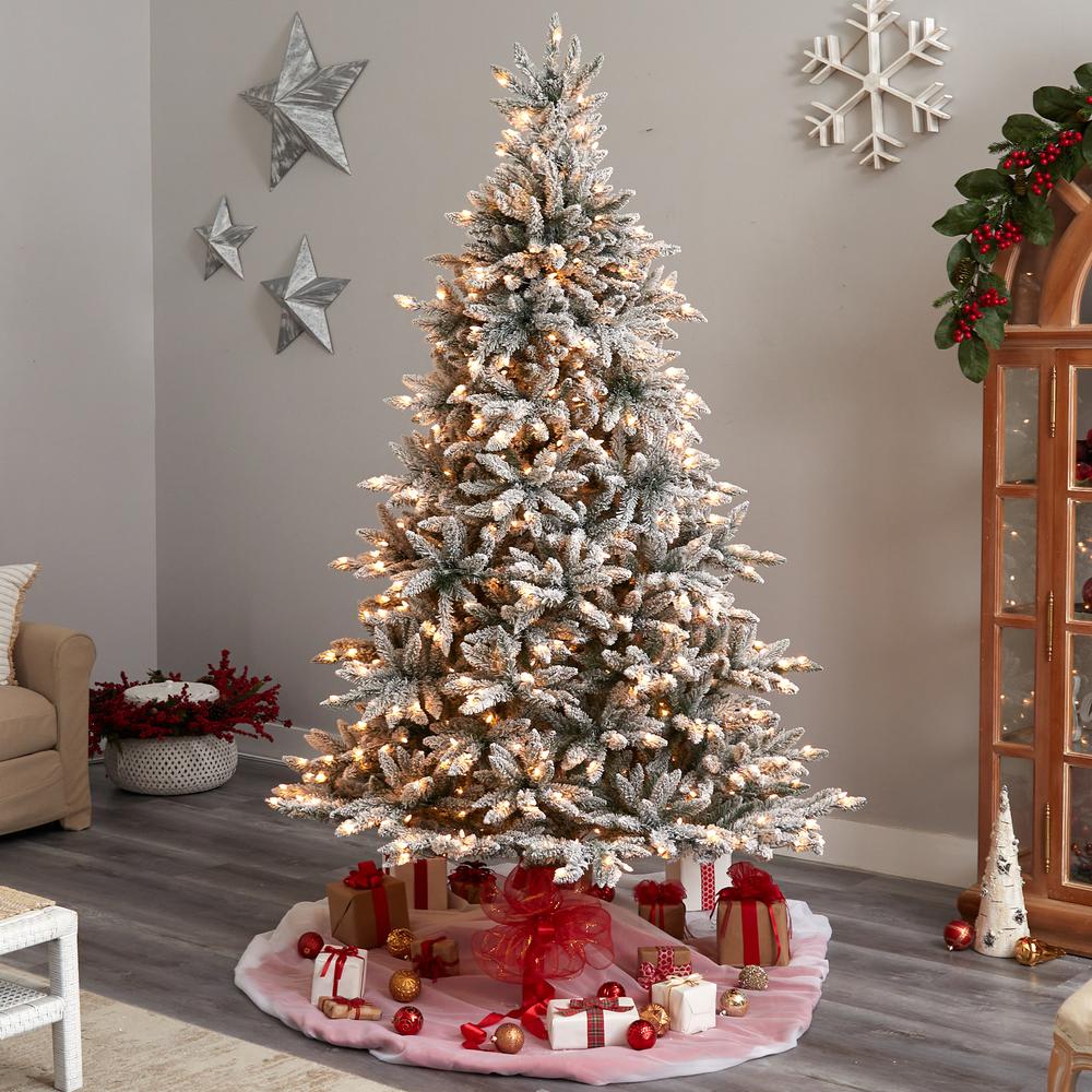 8ft. Flocked West Virginia Spruce Artificial Christmas Tree with 600 Clear Lights and 1856 Bendable Branches. Picture 10